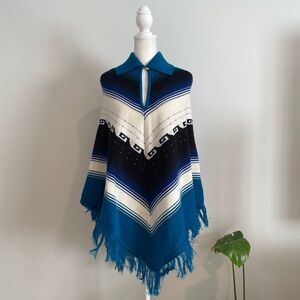 Vintage 70s South American/Ecuadorian/Ethnic Print Poncho with Fringes